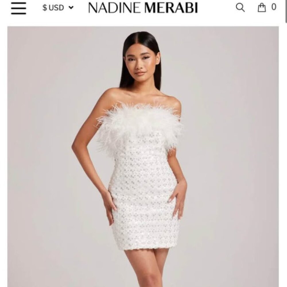 NWT Nadine Merabi Harlow Sequin and Feather Dress